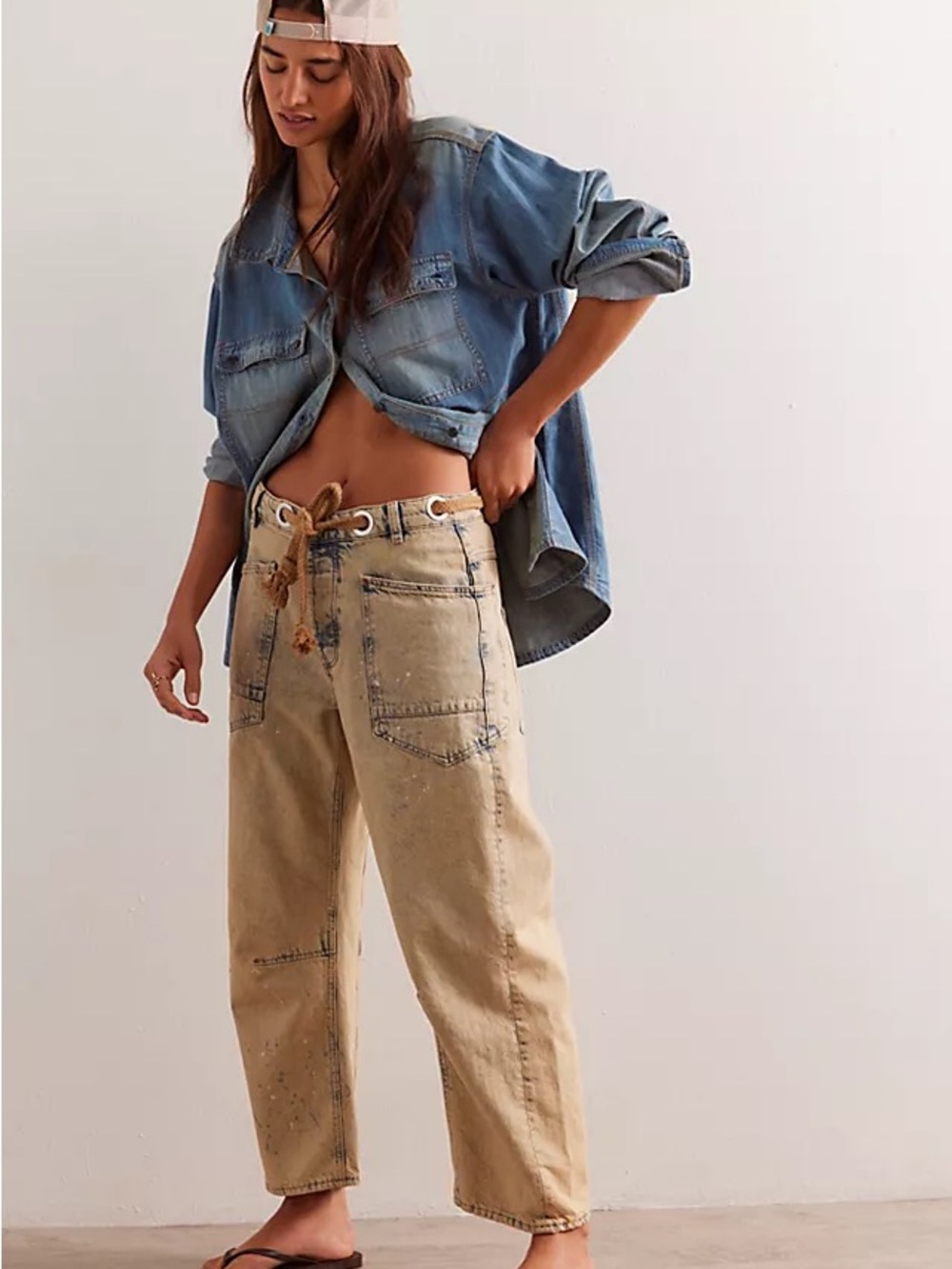 Free People We The Free Moxie Low Slung Pull On Barrel Wide Leg in Cowboy